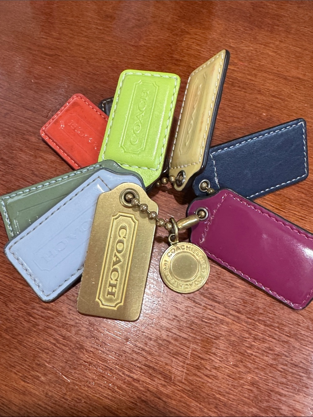 COACH Legacy Set of Leather & Brass tone Tag Keychain - Assorted Bright Tags
